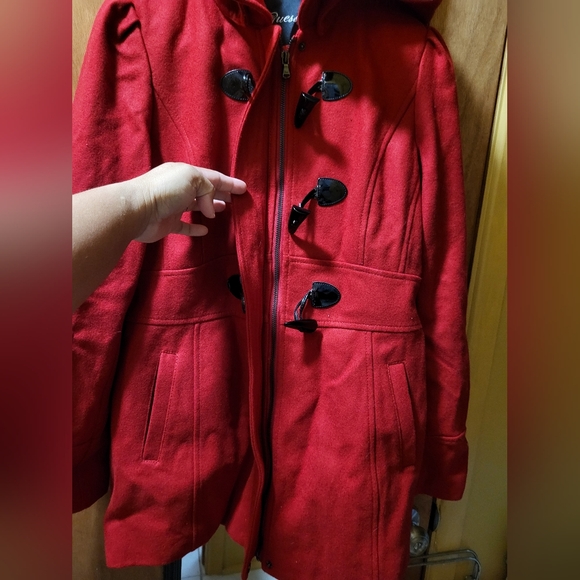 PEA COAT W/HOOD WOMENS GUESS BRAND NEW W/TAGS RED MEDIUM - Picture 2 of 7